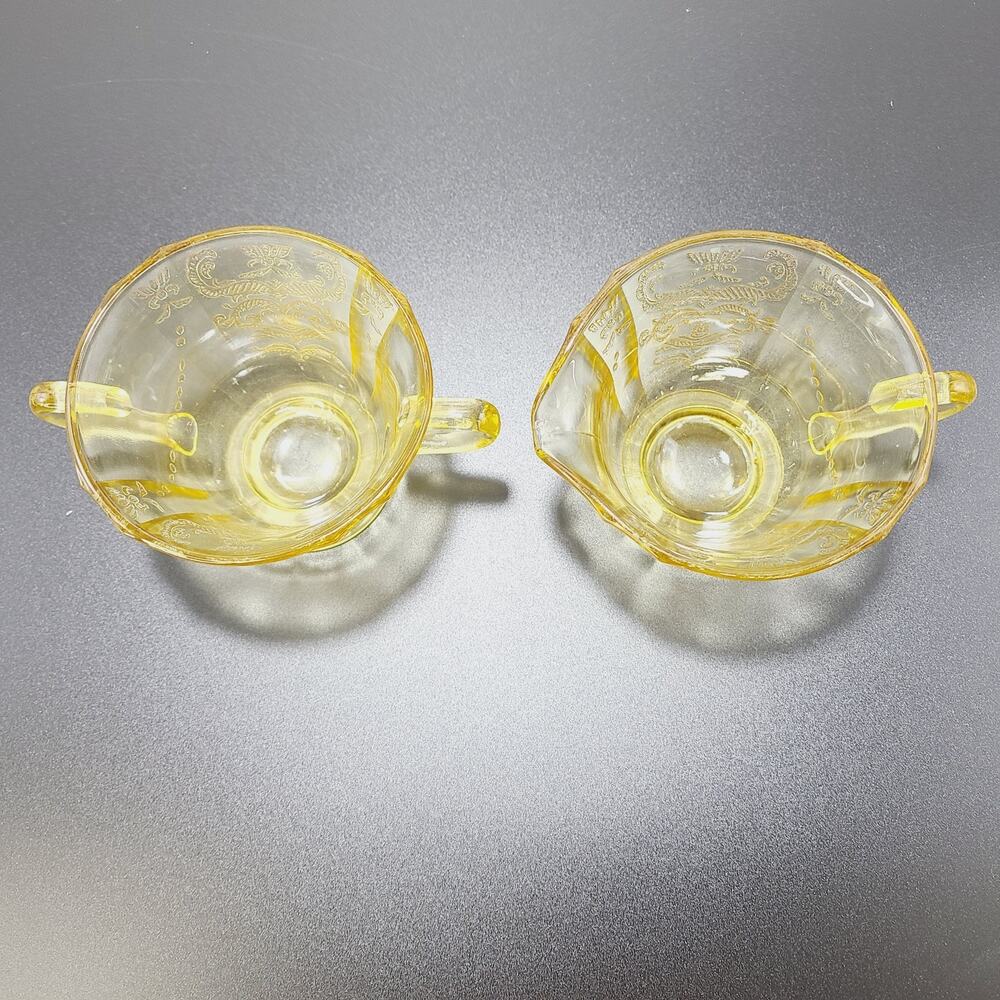 Federal Madrid Amber Yellow Depression Glass Footed Sugar & Creamer Set - Picture 2 of 8